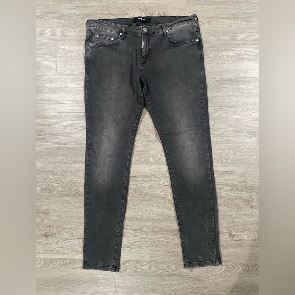 Men's Represent Essential Distressed Charcoal Black Slim‎ Fit Jeans 36